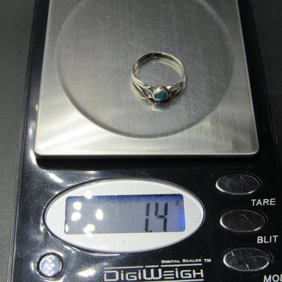 Size 4.5 Sterling Silver Blue Stone Simple Band Ring Vintage - Picture 8 of 8